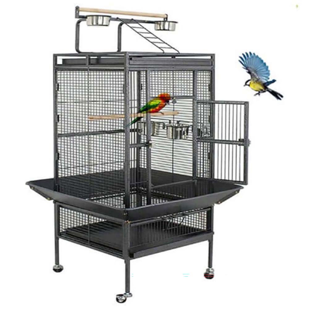 Large black bird cage with play top
