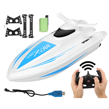 Remote control boat on water
