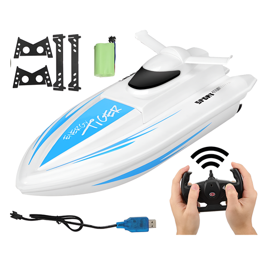 Remote control boat on water
