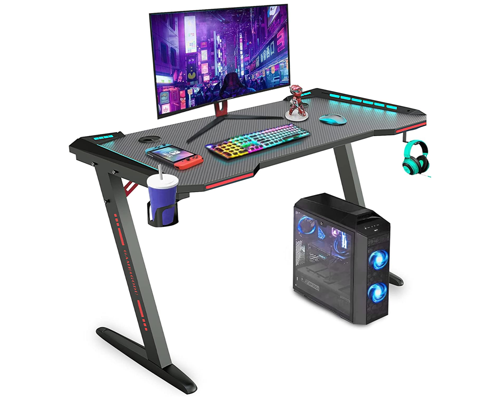 Gaming desk with nylon footpads