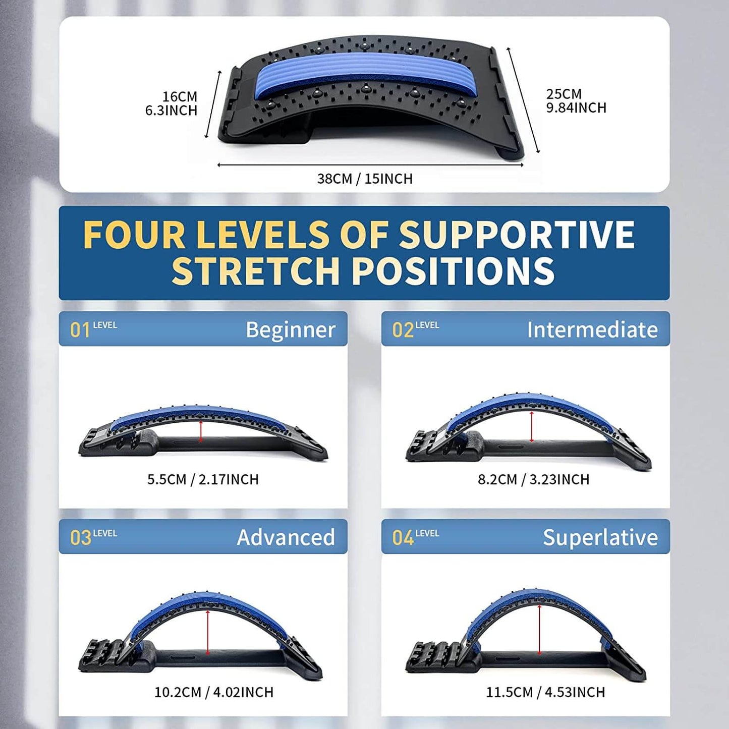 Back Stretcher for Lower Back Pain Relief, Multi Level Lumbar Support Spine Board for Bed, Chair and Car