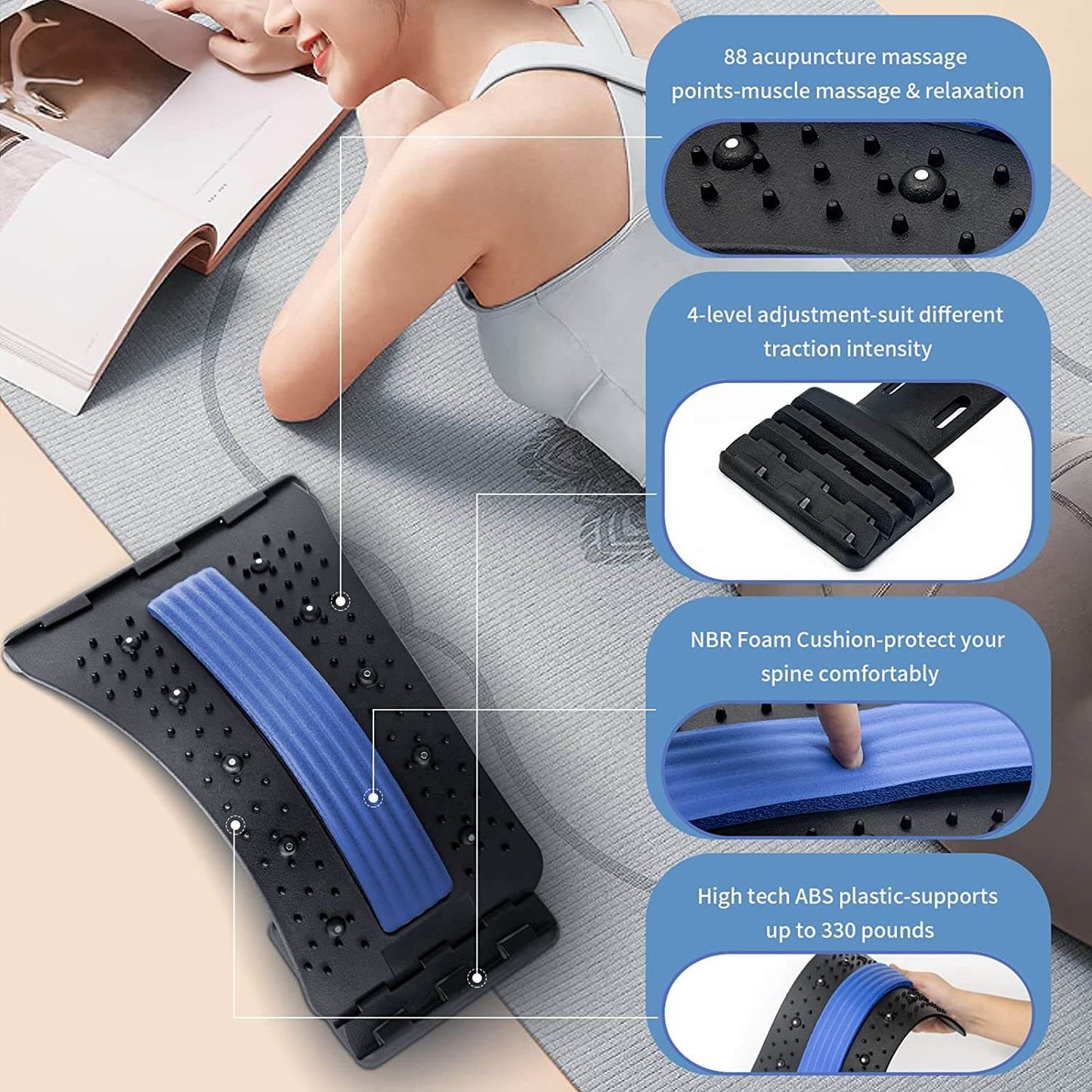 Back Stretcher for Lower Back Pain Relief, Multi Level Lumbar Support Spine Board for Bed, Chair and Car