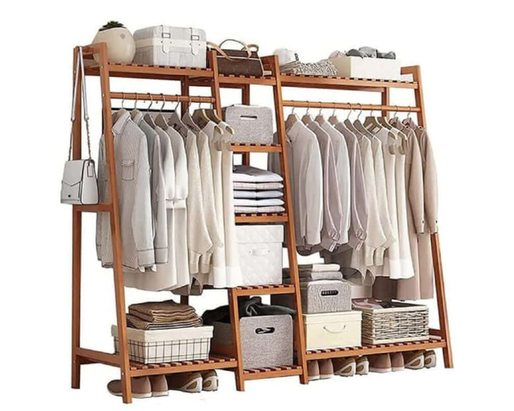 Bamboo Wardrobe Clothes Rack Organizer