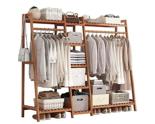 Bamboo Wardrobe Clothes Rack Organizer