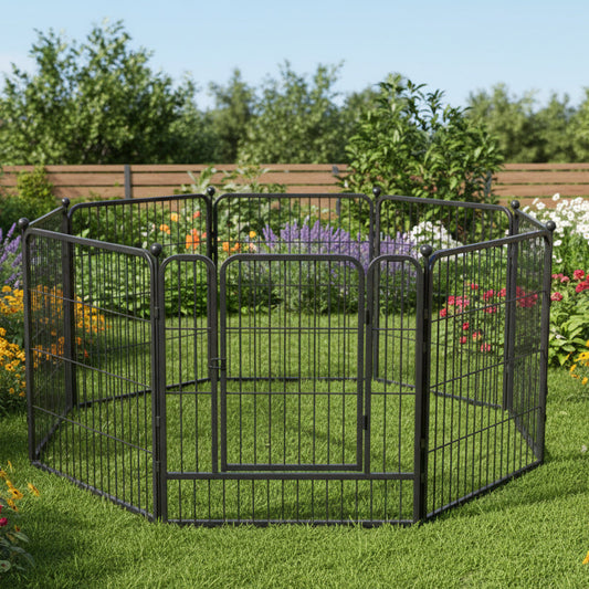 Pet Fence 8 Panels 80 x 80cm Dog Playpen Pet Enclosure SILVER MIX