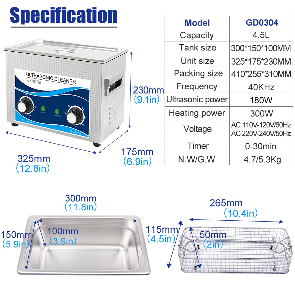 Ultrasonic Cleaner 4.5L Heated Ultrasonic