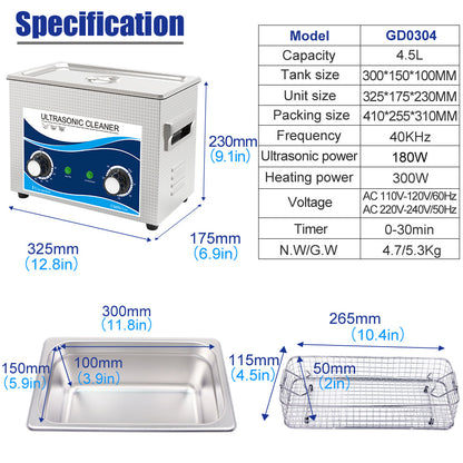 Ultrasonic Cleaner 4.5L Heated Ultrasonic