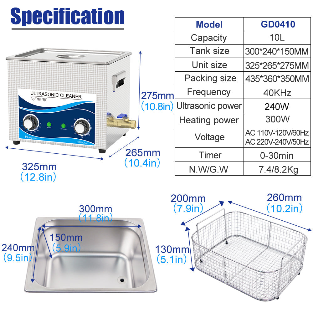 Ultrasonic Cleaner 10L Heated Ultrasonic