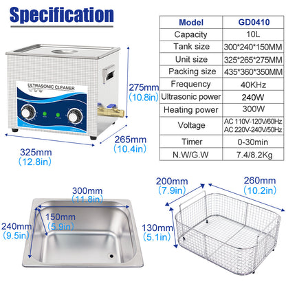 Ultrasonic Cleaner 10L Heated Ultrasonic