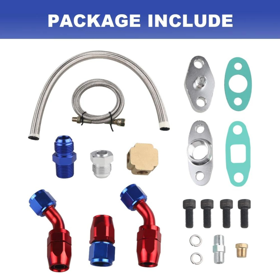 Turbo Charger Oil Drain Return Line Oil Feed Complete Kit Fit for T3 T4 GT35 T70 T66