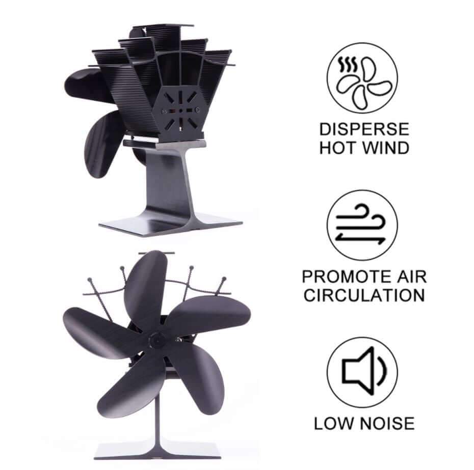 5 Blades Stove Fan Heat Powered Black - The Shopsite