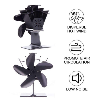 5 Blades Stove Fan Heat Powered Black - The Shopsite
