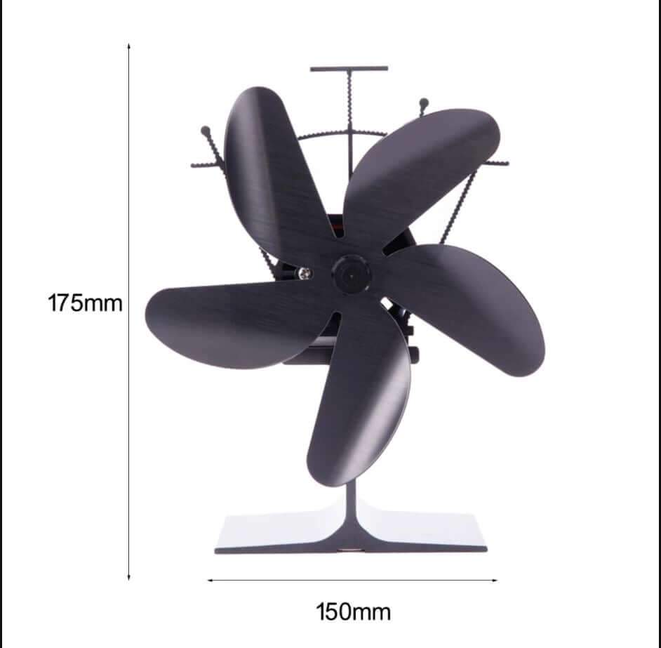 5 Blades Stove Fan Heat Powered Black - The Shopsite