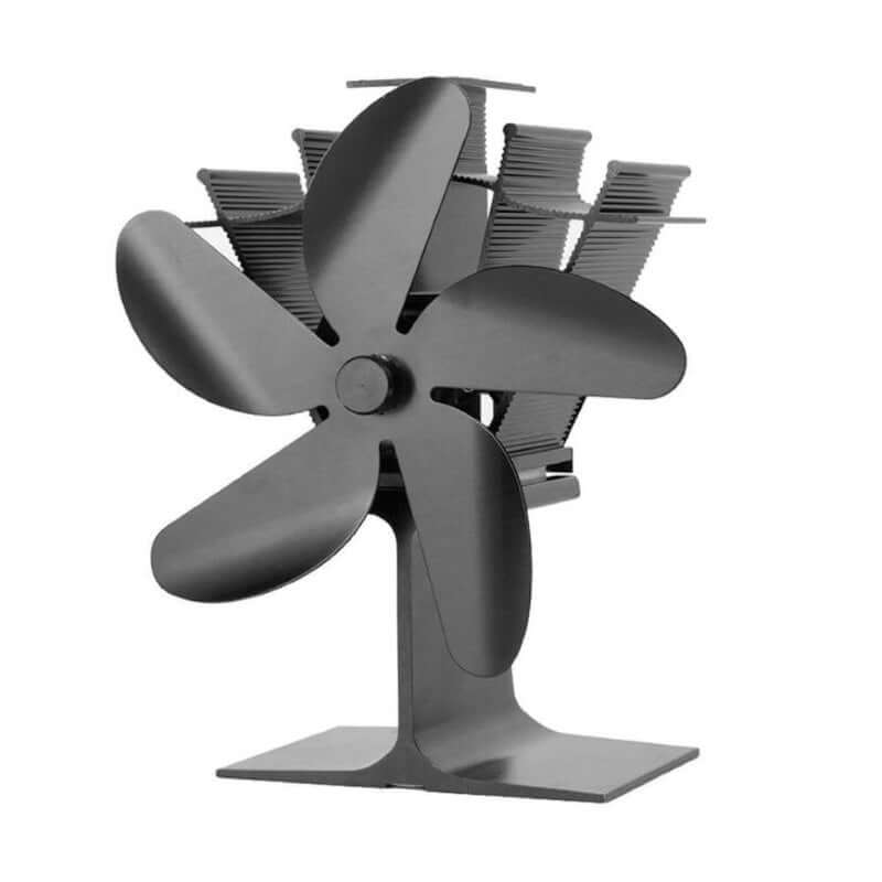 5 Blades Stove Fan Heat Powered Black - The Shopsite