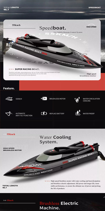 55km/h Brushless Motor High Speeds R/C Boat 2.4G w/ LED Light Water Cooling