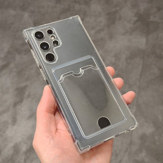 Crystal-Clear Minimalist Wallet Phone Case with Card Holder Compatible with Samsung Galaxy S24 Plus 2024