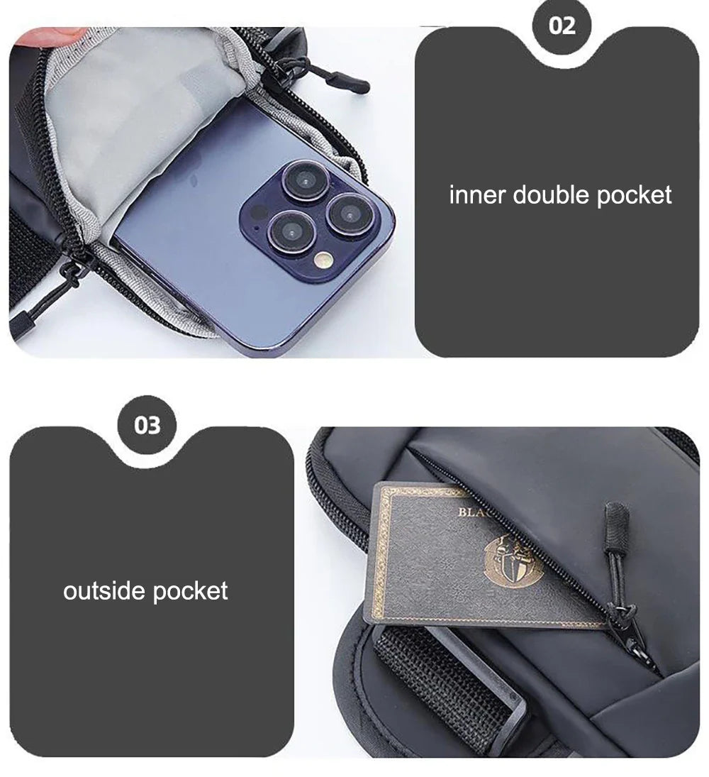 Waterproof Running Armband Phone Holder – 2 Pocket Sports Wrist Wallet for Gym & Outdoor Exercise (Fits up to 6.8” phone)