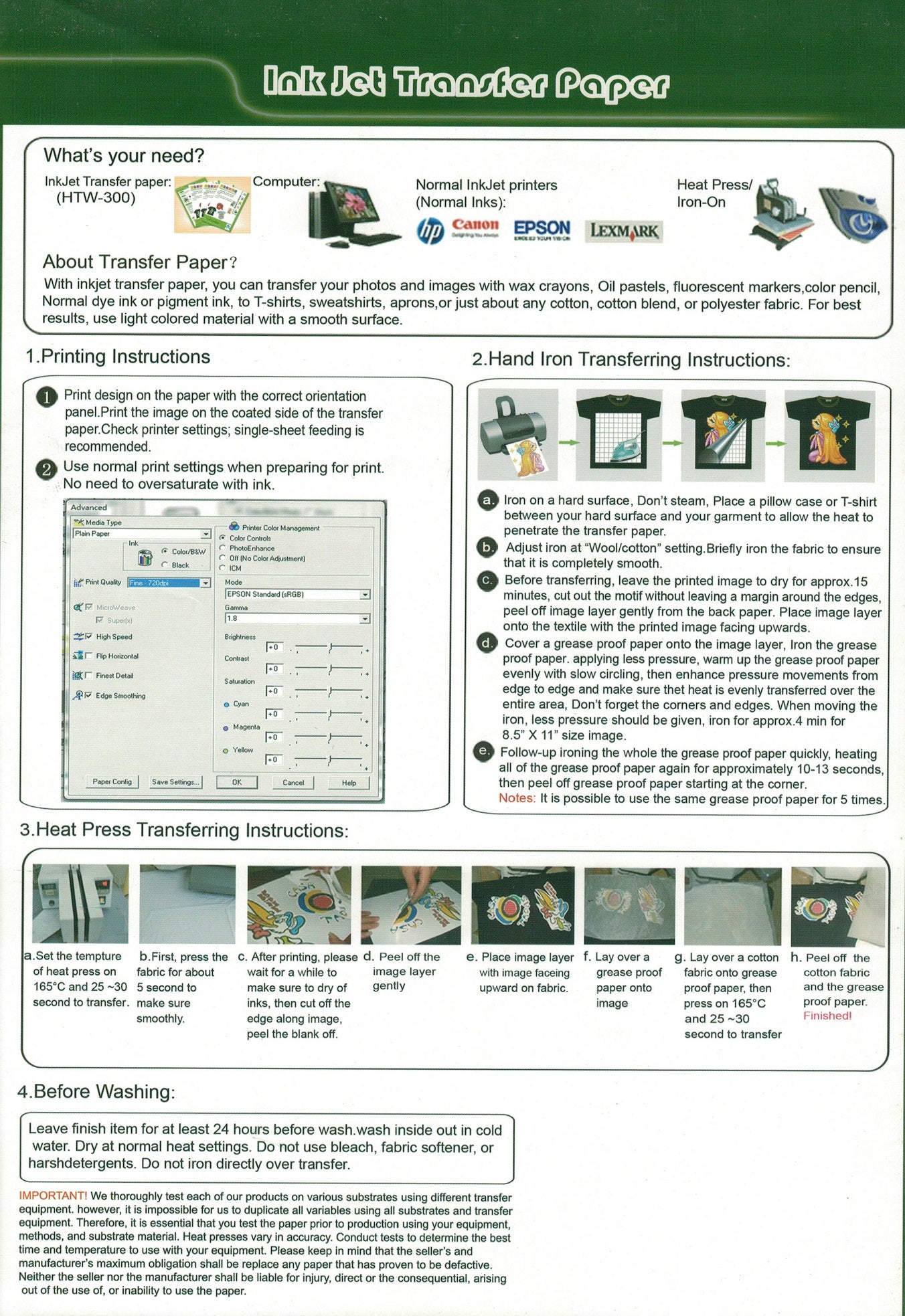 Heat Transfer Paper For Tshirt Printing 10Pcs