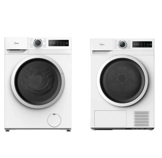 Midea White Laundry Combo - 8kg Front Load Washing Machine + 8kg Heat Pump Dryer
