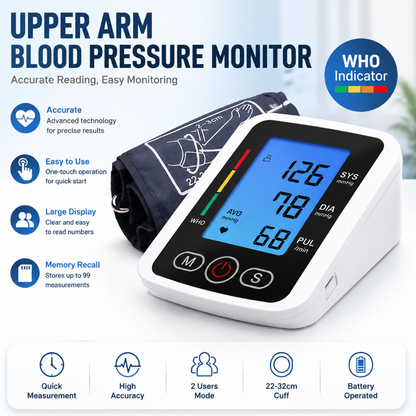 Digital Upper Arm Blood Pressure Monitor with LCD Display