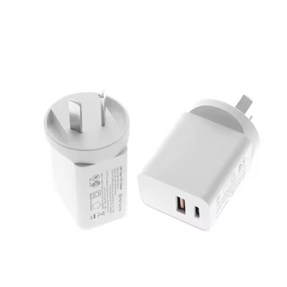 20W Dual-Port USB-C and USB-A Wall Charger Adapter (White)