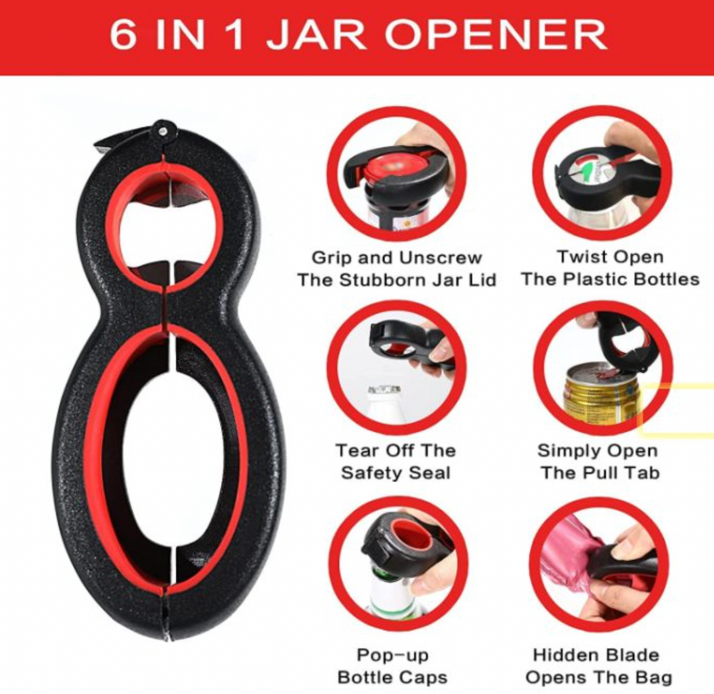 Jar Opener for Weak Hands Bottle Opener 6-In-1 Multi Function Better Opener Can