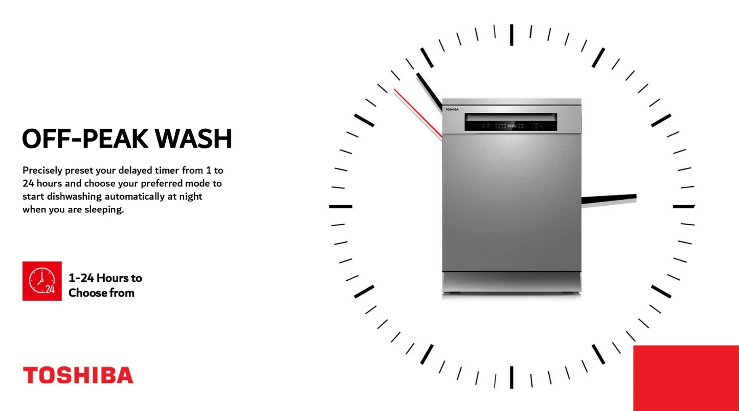 Toshiba 15 Place Settings Freestanding Dishwasher with Auto Open Function