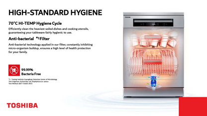 Toshiba 15 Place Settings Freestanding Dishwasher with Auto Open Function
