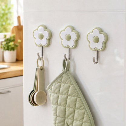 5-Pack Flower Adhesive Wall Hooks – Sage Green & White
