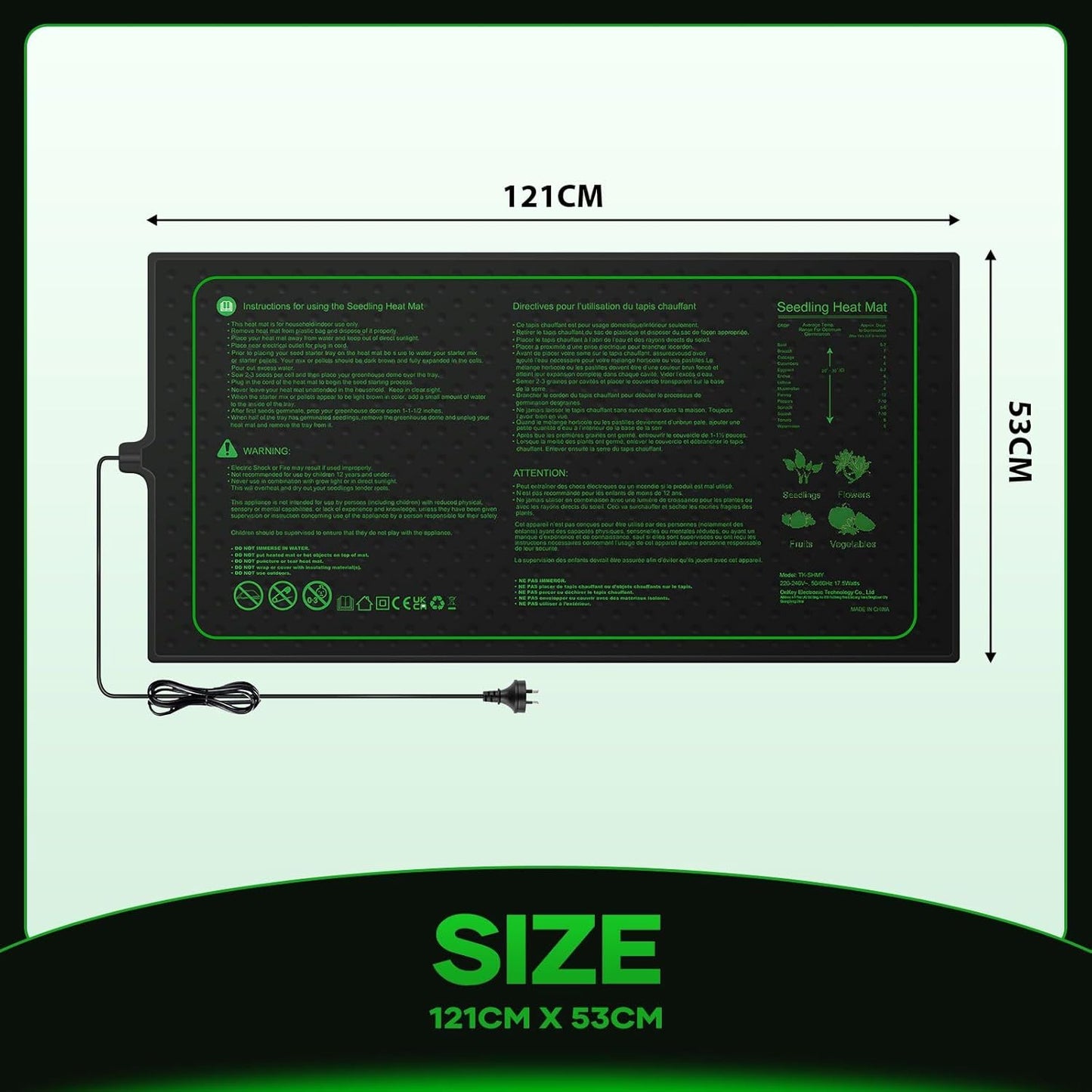 Seedling Heat Mat Plant Heated Pad 122 x 53cm