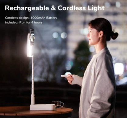 Foldable Selfie Light, Rechargebale Stand with Phone Holder and Remote