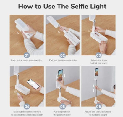 Foldable Selfie Light, Rechargebale Stand with Phone Holder and Remote