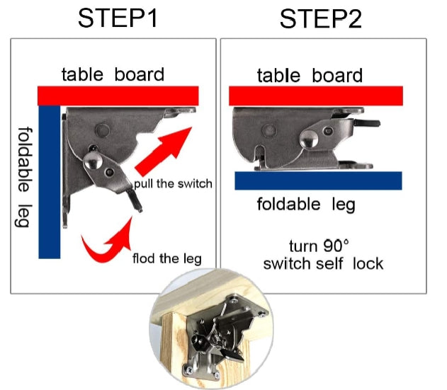 4 Pcs Self-Lock Hinge Hardware with Screws Lock Extension Support for Table Leg