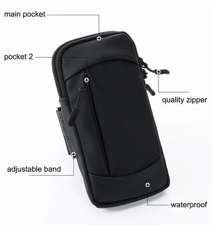 Waterproof Running Armband Phone Holder – 2 Pocket Sports Wrist Wallet for Gym & Outdoor Exercise (Fits up to 6.8” phone)