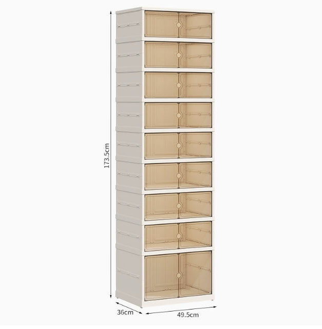 9-Tier Foldable Storage Box - Clear Stackable Shoe Organizer with Lids