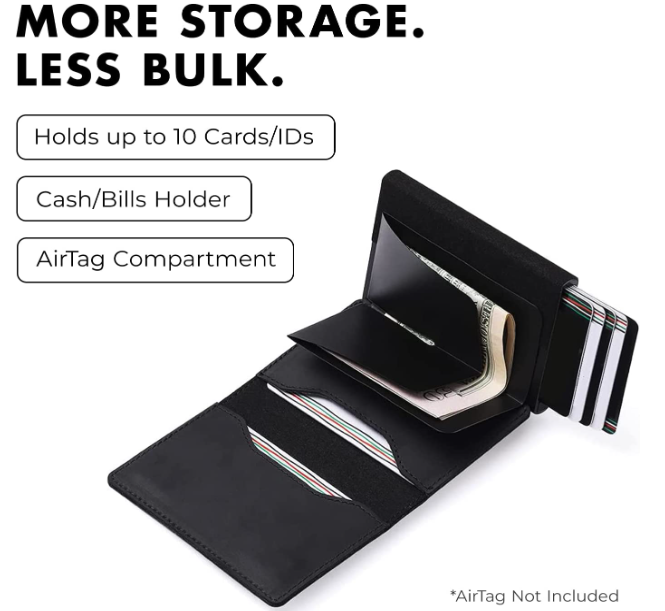 Slim Smart Slide Wallet AirTag Compatible RFID Blocking Black