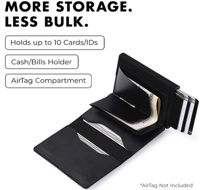 Slim Smart Slide Wallet AirTag Compatible RFID Blocking Black