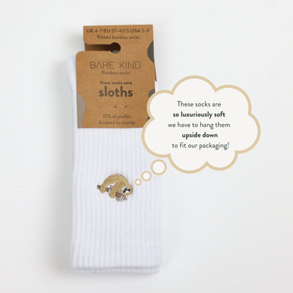 Save the Sloths Ribbed Bamboo Socks