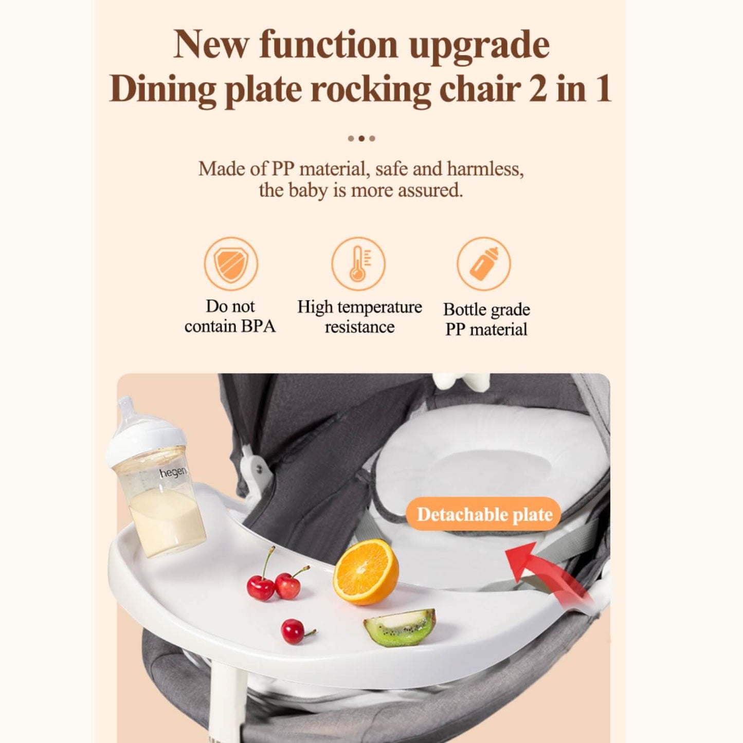 Smart Baby Swing Cradle Rocker/ Bouncer Seat with Dinning Table -Grey