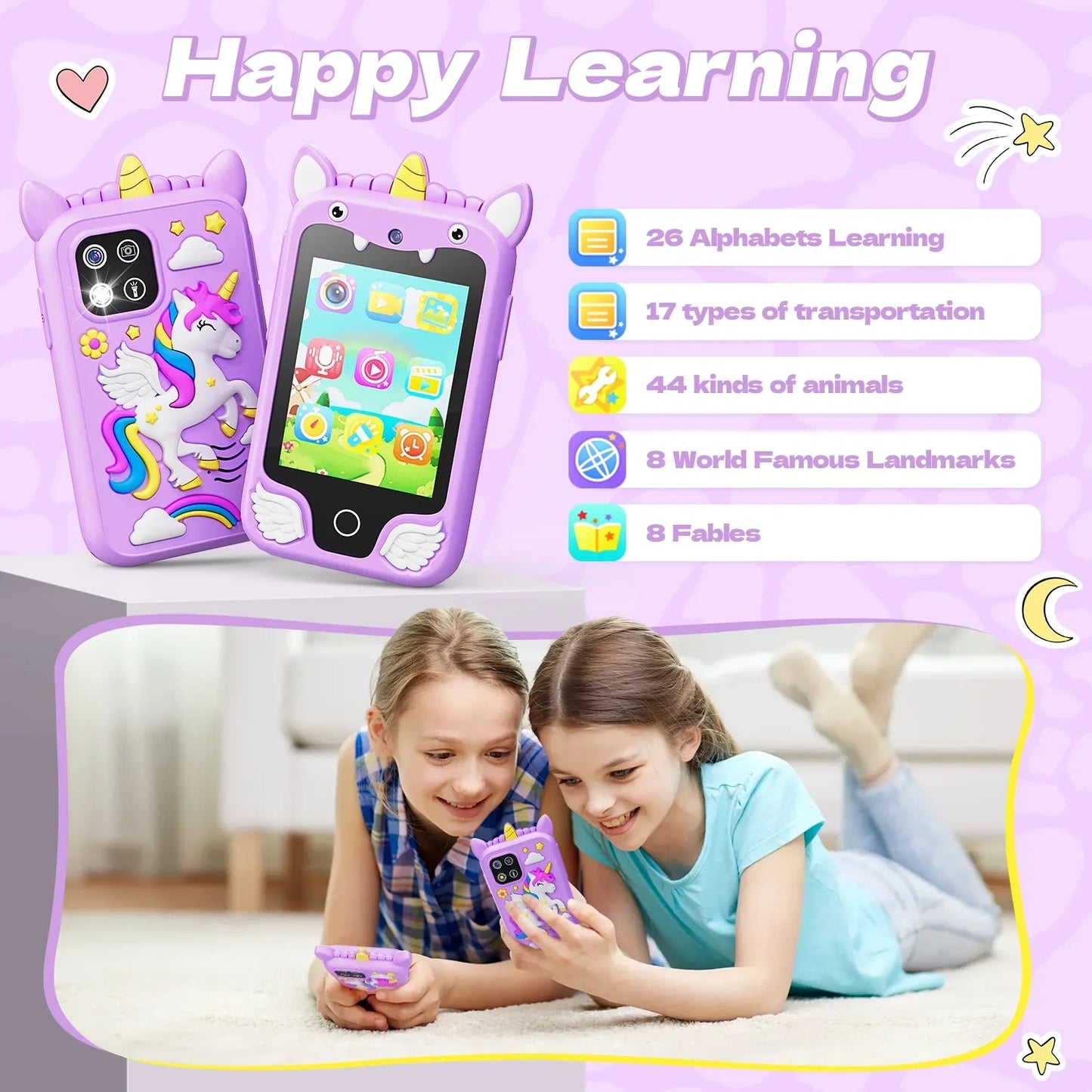 Smart Phone with 8GB Card & Holographic Pyramid 2.8"Touchscreen Learning Toy For Girl Boy