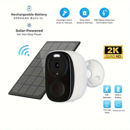 Solar CCTV Wireless Camera Indoor and Outdoor Wifi HD 2k Resolution Home Security Surveillance Video