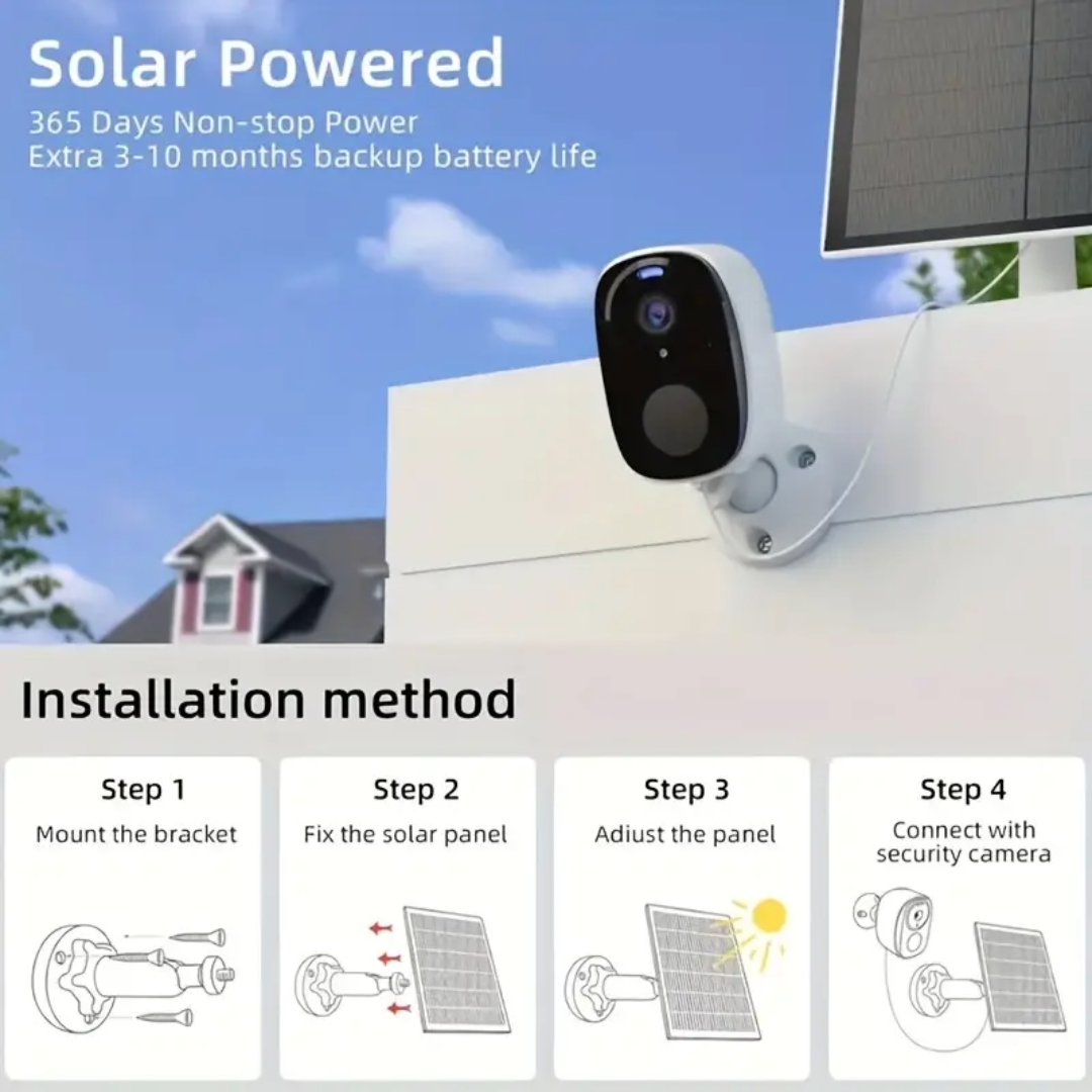 Solar CCTV Wireless Camera Indoor and Outdoor Wifi HD 2k Resolution Home Security Surveillance Video