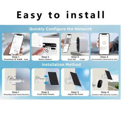 Solar CCTV Wireless Camera Indoor and Outdoor Wifi HD 2k Resolution Home Security Surveillance Video