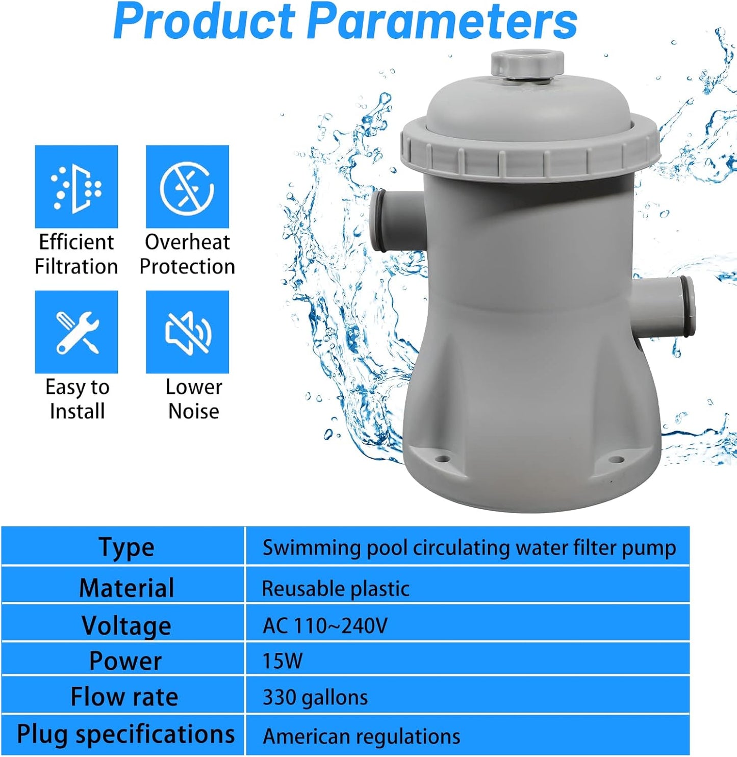 Swimming Pool Filter Pump 330 Gallon