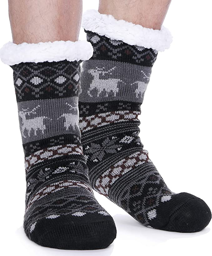 24 Pairs Mens Slipper Fuzzy Socks Winter Super Warm Soft Socks with Grippers