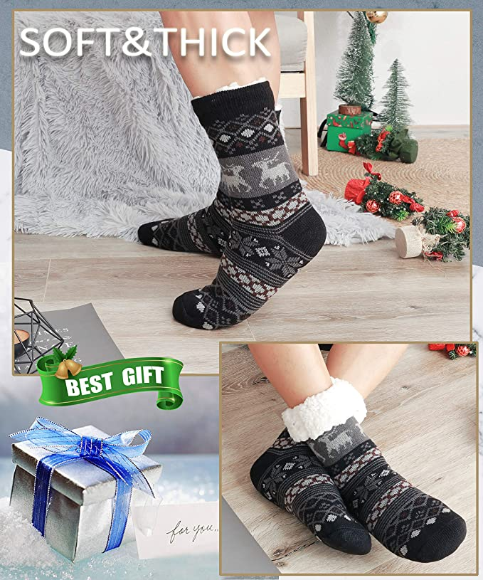 24 Pairs Mens Slipper Fuzzy Socks Winter Super Warm Soft Socks with Grippers