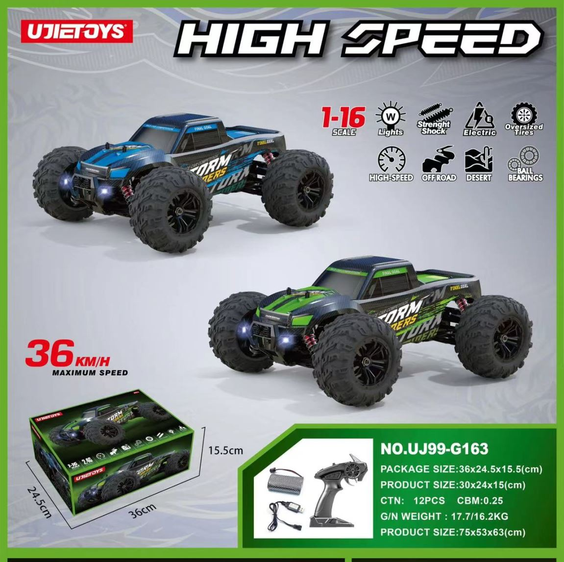 36km/H All Terrains 4WD Electric High Speed RC Truck Off-Road 1:16 Best Toy Gift