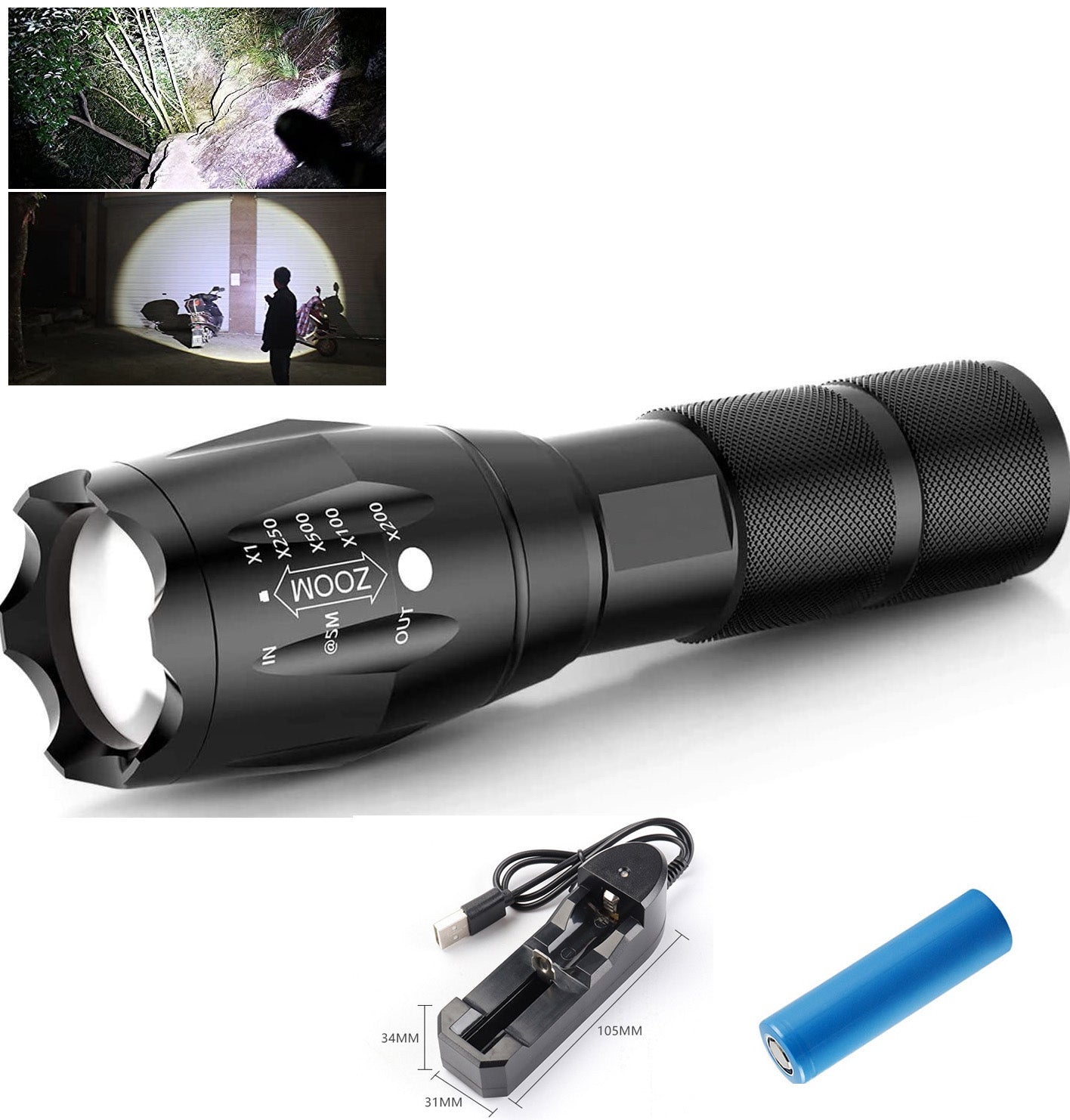 LED Torch Rechargeable High Lumens Flashlight with 18650 Battery