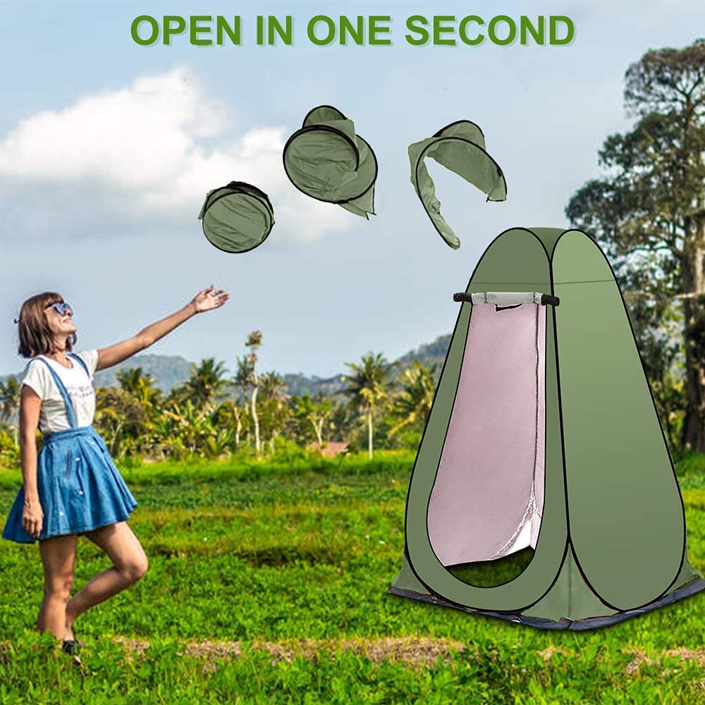 Outdoor shower tent setup