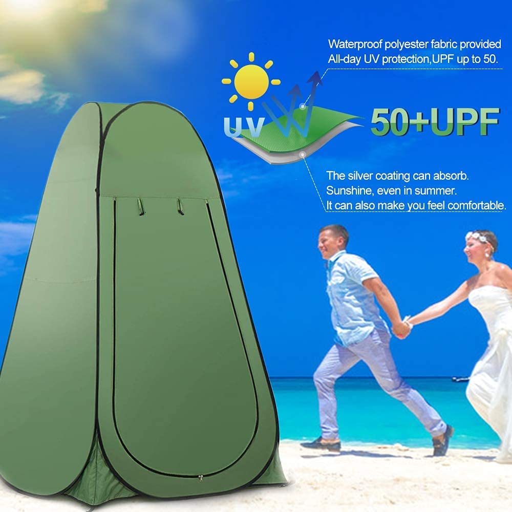 Camping toilet tent in use